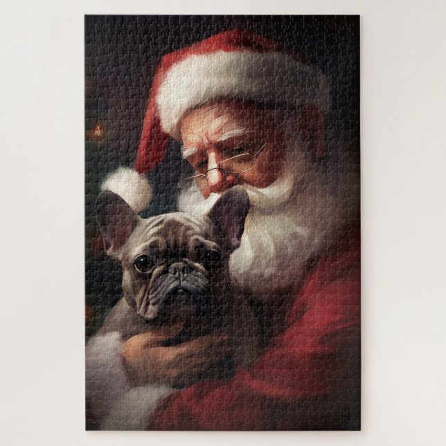 Französischer Bulldog mit Weihnachtsmann Weihnacht (Vertikal)
