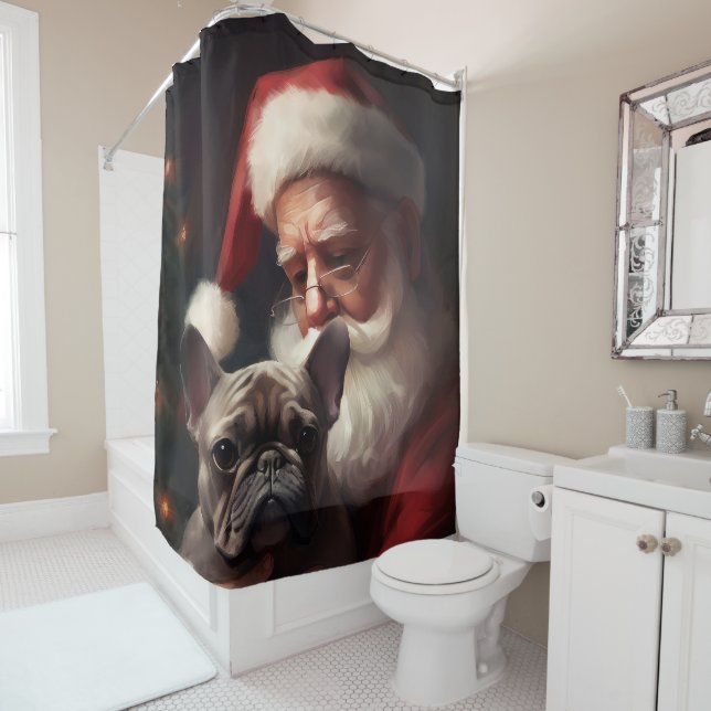 Französischer Bulldog mit Weihnachtsmann Weihnacht Duschvorhang (Beispiel)