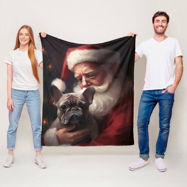 Französischer Bulldog mit Weihnachtsmann Weihnacht Fleecedecke (Beispiel)