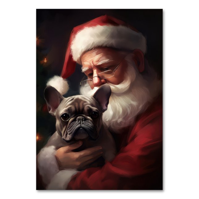 Französischer Bulldog mit Weihnachtsmann Weihnacht Tischnummer (Vorderseite)