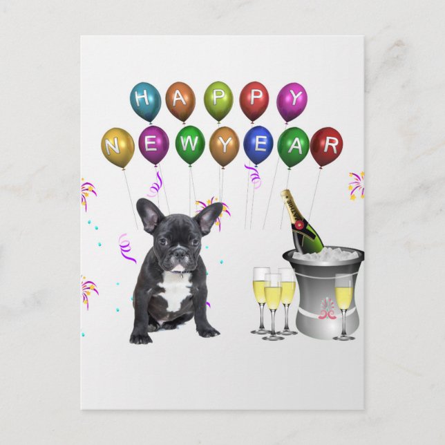 Französischer Bulldog-Neujahr Feiertagspostkarte (Vorderseite)