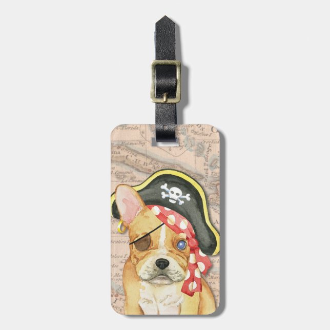 Französischer Bulldog Pirate Gepäck Tag Gepäckanhänger (Vorderseite vertikal)