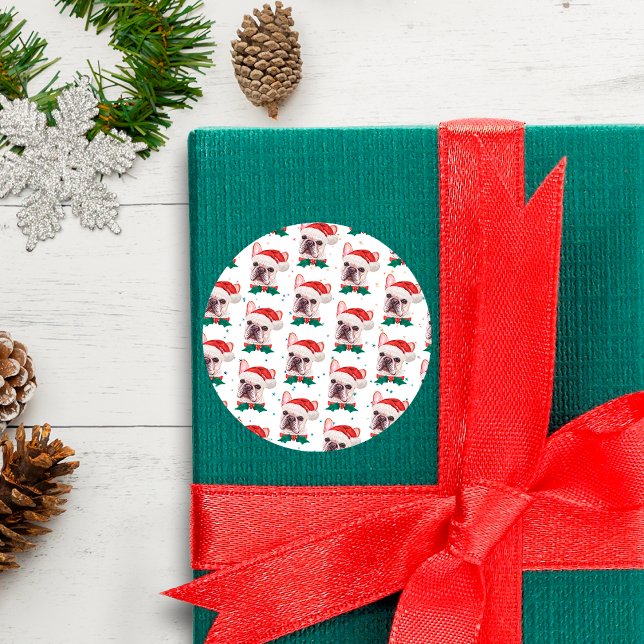 Französischer Bulldog-Rasse Weihnachtsgeburt Muste Runder Aufkleber (Von Creator hochgeladen)