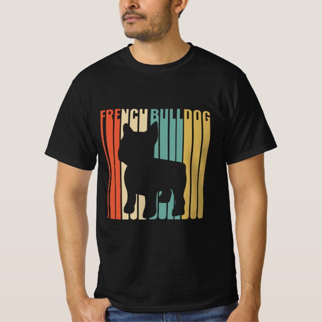 Französischer Bulldog Retro 1970er Hund Silhouette T-Shirt (Vorderseite)