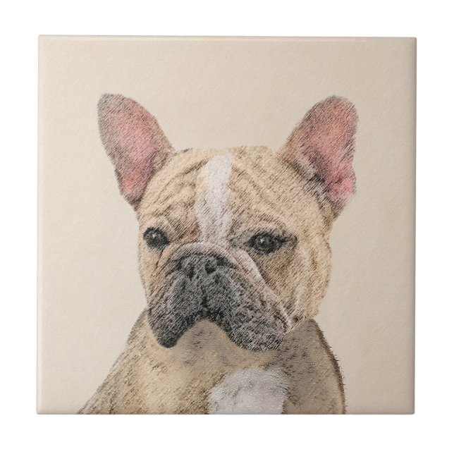 Französischer Bulldog (Sable) Gemälde - Niedlich O Fliese (Vorderseite)