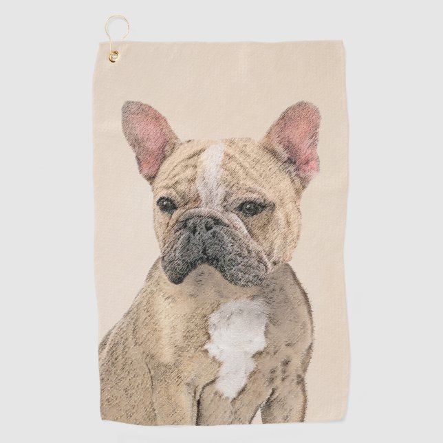 Französischer Bulldog (Sable) Gemälde - Niedlich O Golfhandtuch (Vorderseite)
