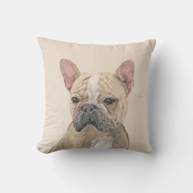 Französischer Bulldog (Sable) Gemälde - Niedlich O Kissen (Vorderseite)