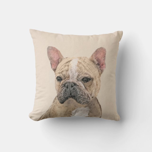 Französischer Bulldog (Sable) Gemälde - Niedlich O Kissen (Vorderseite)