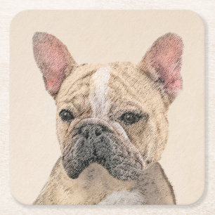 Französischer Bulldog (Sable) Gemälde - Niedlich O Rechteckiger Pappuntersetzer