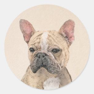 Französischer Bulldog (Sable) Gemälde - Niedlich O Runder Aufkleber