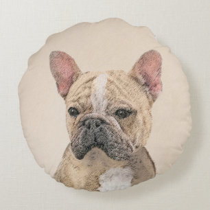 Französischer Bulldog (Sable) Gemälde - Niedlich O Rundes Kissen
