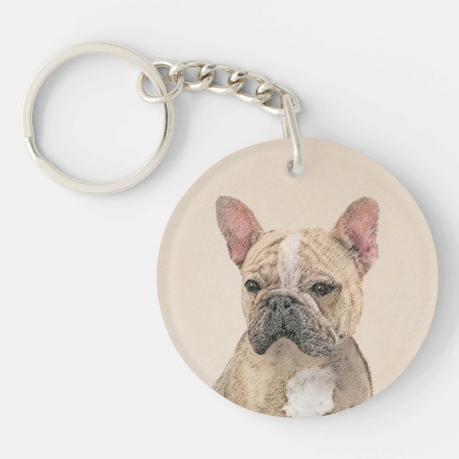 Französischer Bulldog (Sable) Gemälde - Niedlich O Schlüsselanhänger (Vorderseite)