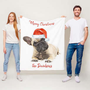 Französischer Bulldog Santa Dog Niedlicher Welpenh Fleecedecke