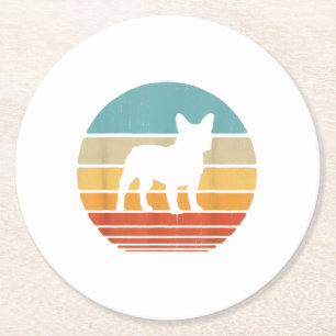 Französischer Bulldog Silhouette 60er 70er Gift Do Runder Pappuntersetzer