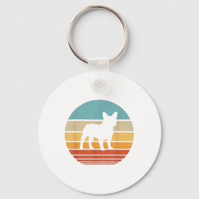 Französischer Bulldog Silhouette 60er 70er Gift Do Schlüsselanhänger (Vorderseite)