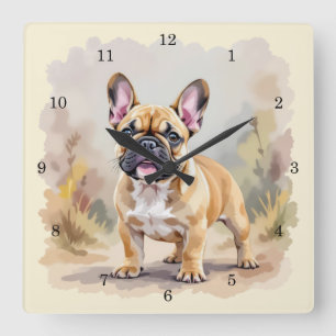 Französischer Bulldog Tan Fawn-farbener Niedlicher Quadratische Wanduhr