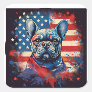 Französischer Bulldog und beängstigende amerikanis Quadratischer Aufkleber