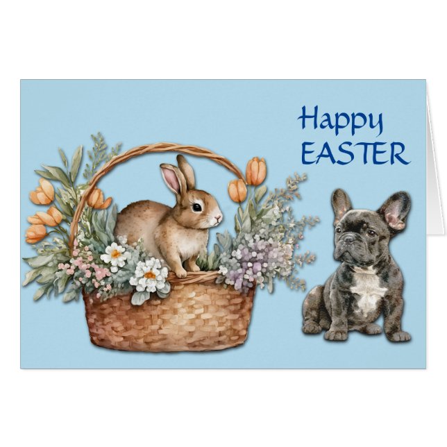 Französischer Bulldog und Bunny Basket Osterkarte (Vorderseite (Horizontal))