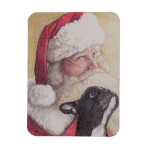 Französischer Bulldog und Santa Dog Art Flat Magn Magnet
