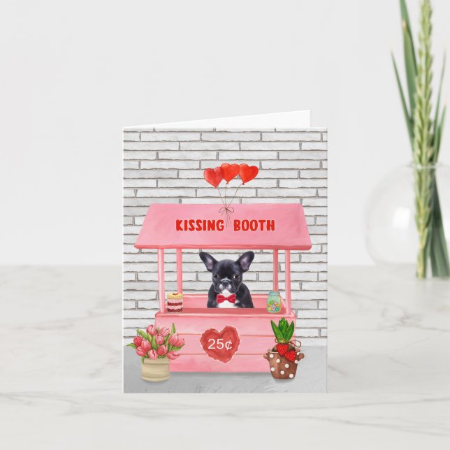 Französischer Bulldog-Valentinstag-Kissingstand Karte (Vorderseite)