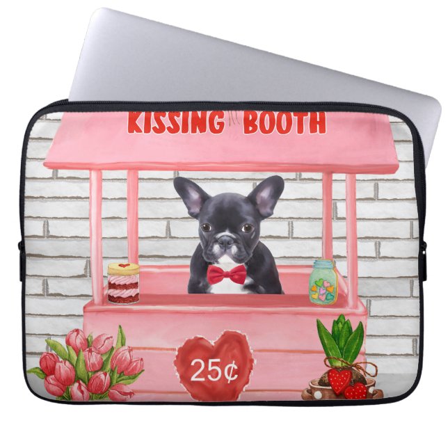 Französischer Bulldog-Valentinstag-Kissingstand Laptopschutzhülle (Vorderseite)