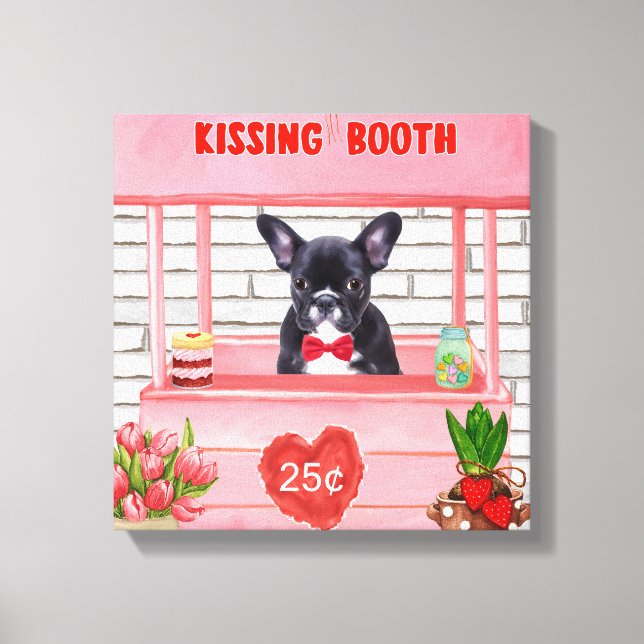 Französischer Bulldog-Valentinstag-Kissingstand Leinwanddruck (Vorderseite)