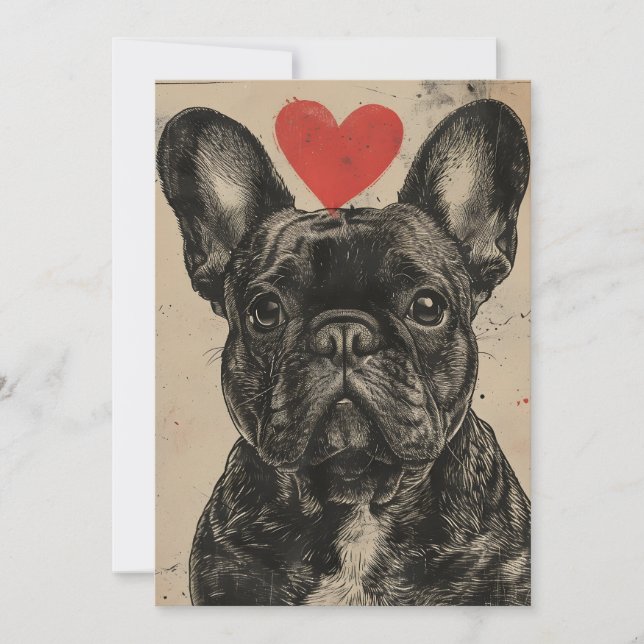 Französischer Bulldog Vintag Valentinstag Feiertagskarte (Vorderseite)