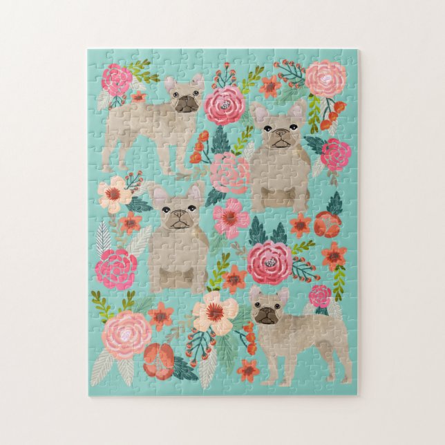 Französischer Bulldog Vintage Florals (Vertikal)