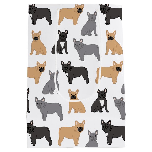 Französischer Bulldog - Wählen Sie Ihre Farbe! Mittlere Geschenktüte (Rückseite)