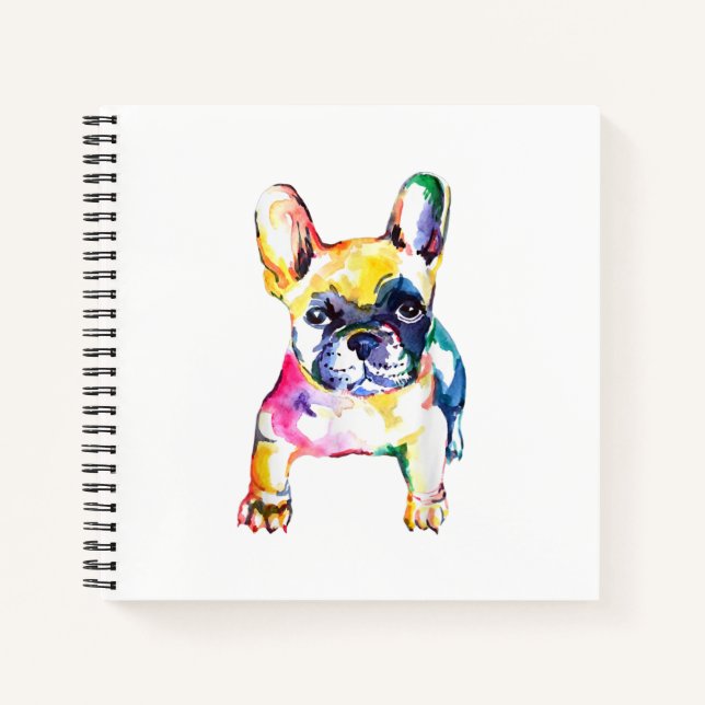 Französischer Bulldog Wasserfarben Hand Gezeichnet Notizbuch (Vorderseite)