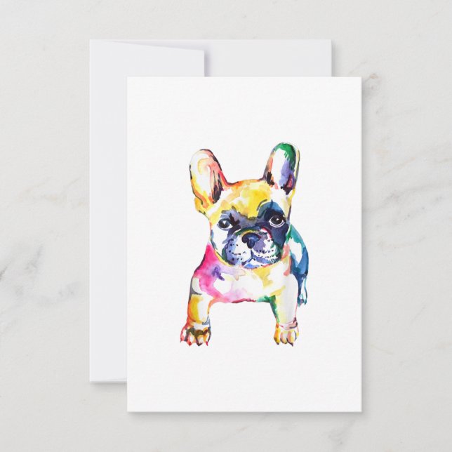 Französischer Bulldog Wasserfarben Hand Gezeichnet RSVP Karte (Vorderseite)
