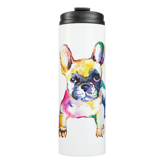 Französischer Bulldog Wasserfarben Hand Gezeichnet Thermosbecher (Vorderseite)