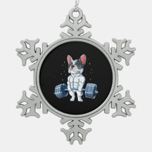 Französischer Bulldog Weightlift Funny Deadlift G Schneeflocken Zinn-Ornament