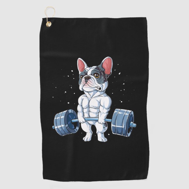Französischer Bulldog Weightlift Funny Deadlift Gy Golfhandtuch (Vorderseite)