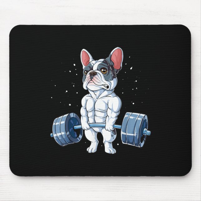 Französischer Bulldog Weightlift Funny Deadlift Gy Mousepad (Vorne)