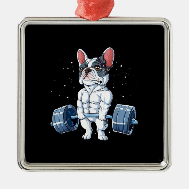 Französischer Bulldog Weightlift Funny Deadlift Gy Ornament Aus Metall (Vorne)