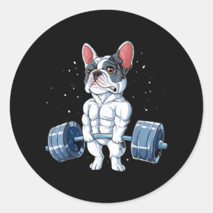 Französischer Bulldog Weightlift Funny Deadlift Gy Runder Aufkleber