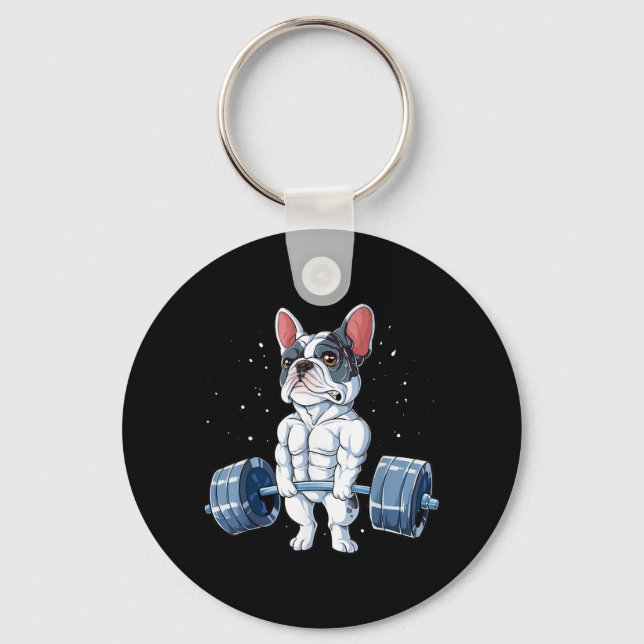 Französischer Bulldog Weightlift Funny Deadlift Gy Schlüsselanhänger (Vorderseite)