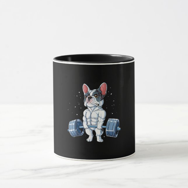 Französischer Bulldog Weightlift Funny Deadlift Gy Tasse (Zentrum)