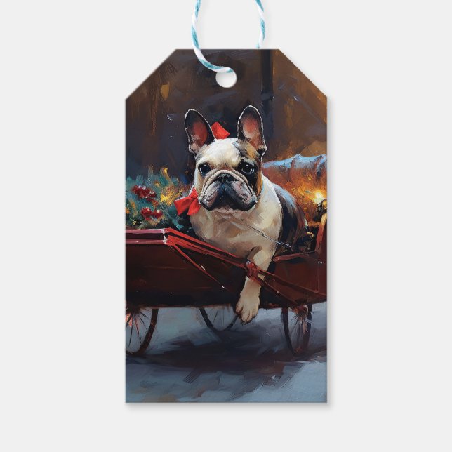 Französischer Bulldog Weihnachtsfeiertag Geschenkanhänger (Vorderseite)