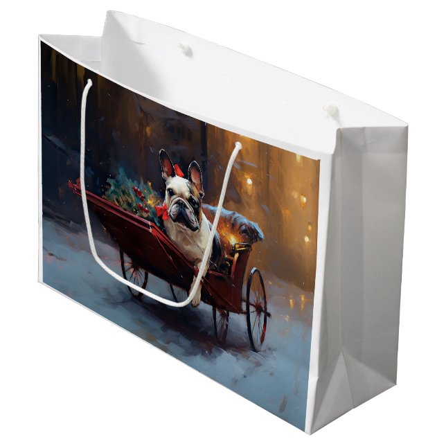 Französischer Bulldog Weihnachtsfeiertag Große Geschenktüte (Vorderseite Schrägansicht)