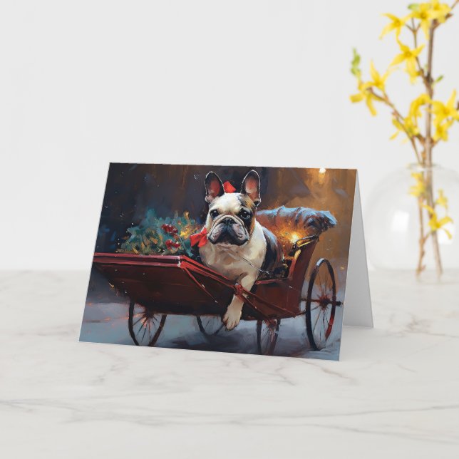 Französischer Bulldog Weihnachtsfeiertag Karte (Gelbe Blume)