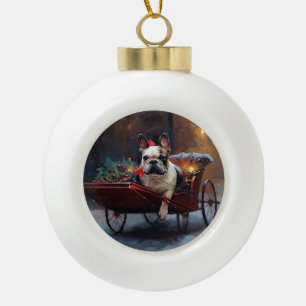 Französischer Bulldog Weihnachtsfeiertag Keramik Kugel-Ornament