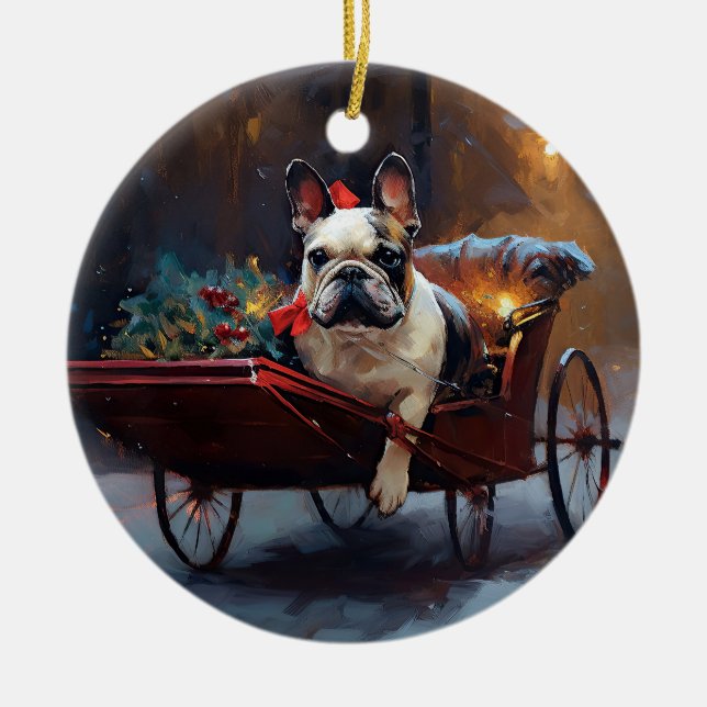 Französischer Bulldog Weihnachtsfeiertag Keramik Ornament (Vorne)