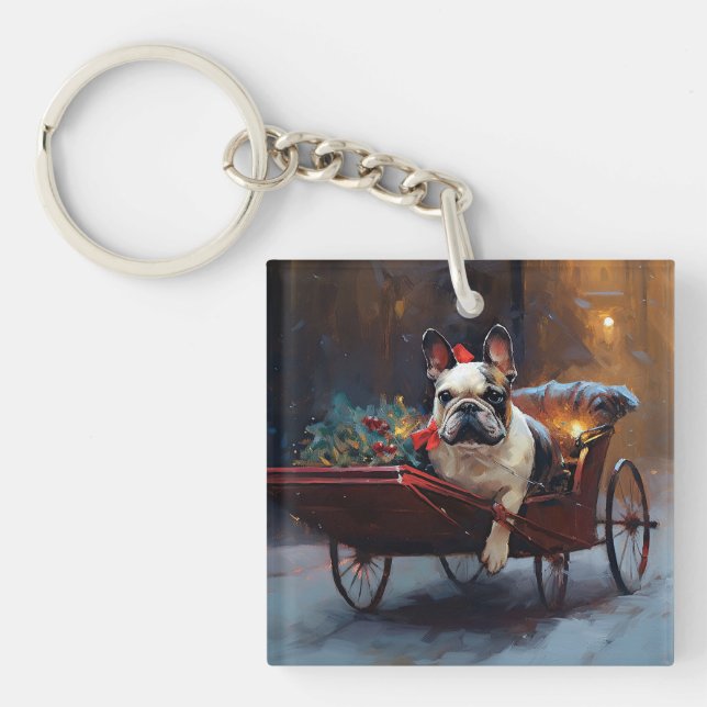 Französischer Bulldog Weihnachtsfeiertag Schlüsselanhänger (Vorderseite)