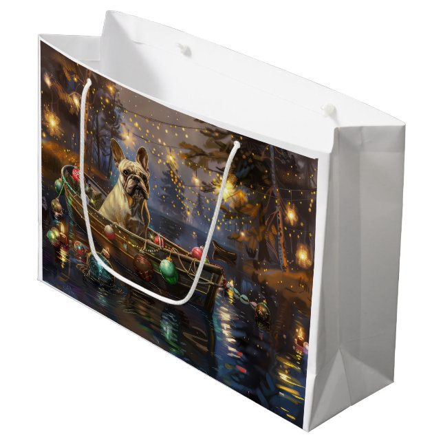 Französischer Bulldog Weihnachtsfest Reise Große Geschenktüte (Vorderseite Schrägansicht)