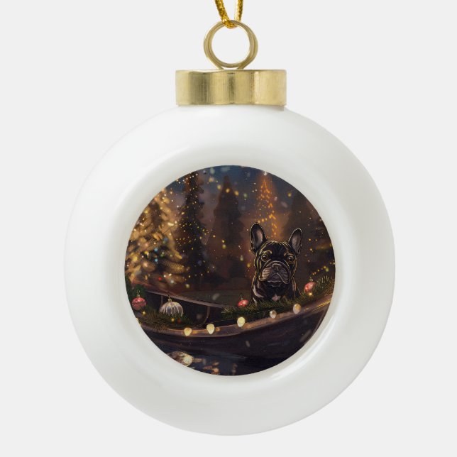 Französischer Bulldog Weihnachtsfest Reise Keramik Kugel-Ornament (Vorderseite)