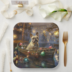 Französischer Bulldog Weihnachtsfest Reise Pappteller