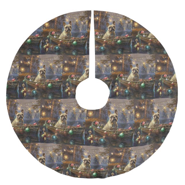 Französischer Bulldog Weihnachtsfest Reise Polyester Weihnachtsbaumdecke (Vorderseite)
