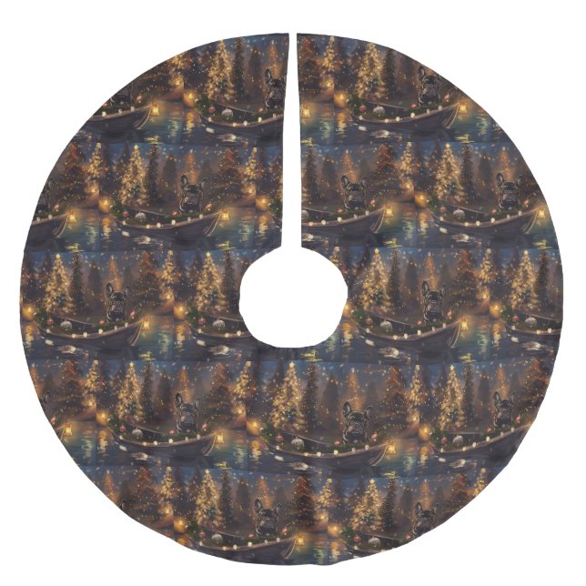 Französischer Bulldog Weihnachtsfest Reise Polyester Weihnachtsbaumdecke (Vorderseite)